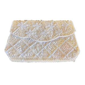 LA REGALE Vintage Ivory Evening Bag Purse Sequin Beaded Clutch Bag 50s 60s